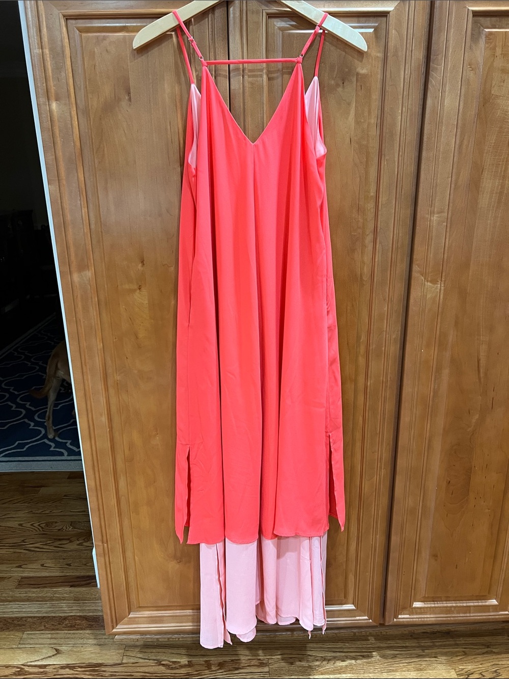 PINCH Coral-Red V-Neck Slip Dress with Adjustable Straps - Picture 6 of 6